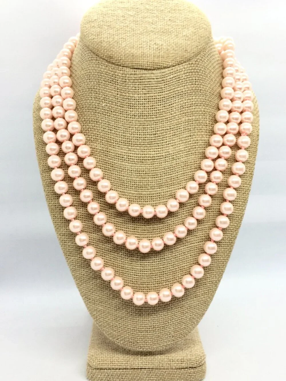 VINTAGE GLASS PEARL NECKLACE Long Pink Knotted 58